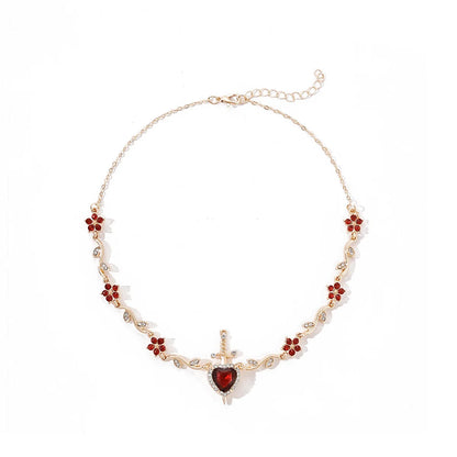 Couple Heart and Sword Necklace