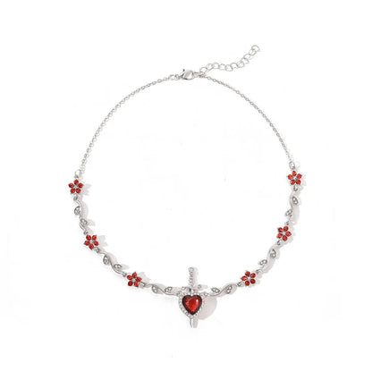 Couple Heart and Sword Necklace