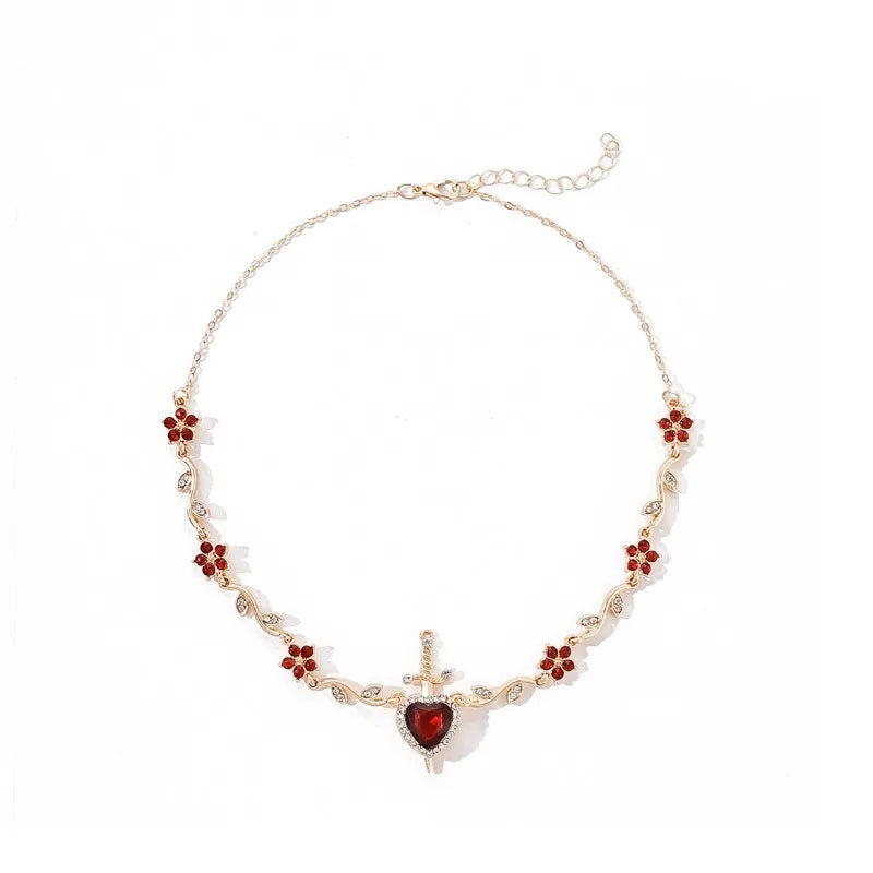 Couple Heart and Sword Necklace