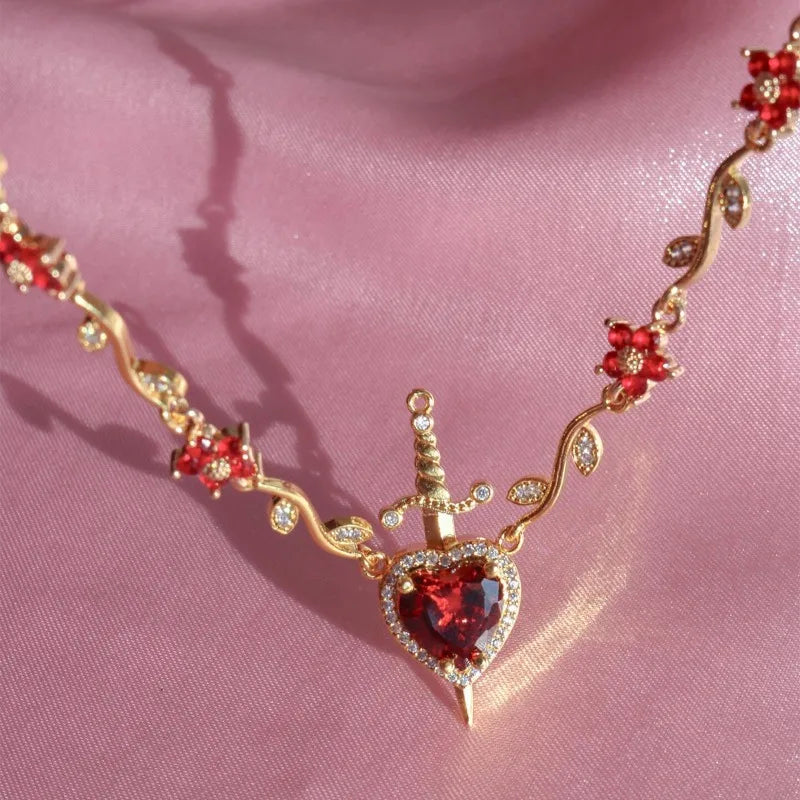 Couple Heart and Sword Necklace